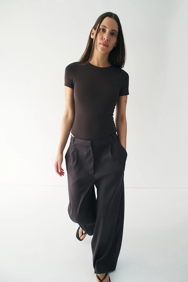 Wide-Leg Linen-Blend Dress Pants