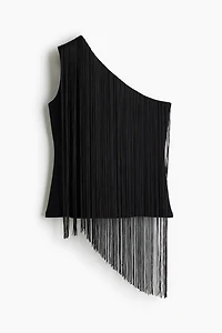 Fringe-Trimmed One-Shoulder Top