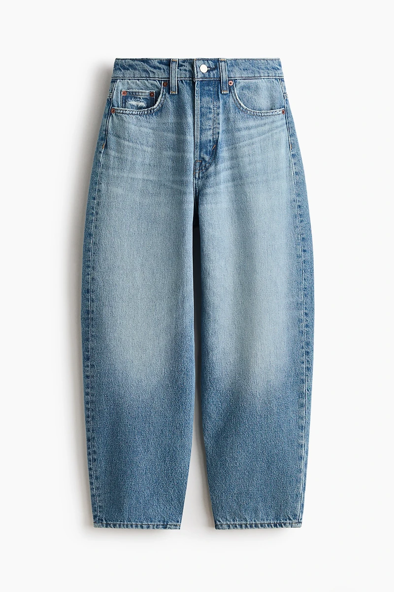High-Waist Barrel-Leg Ankle Jeans