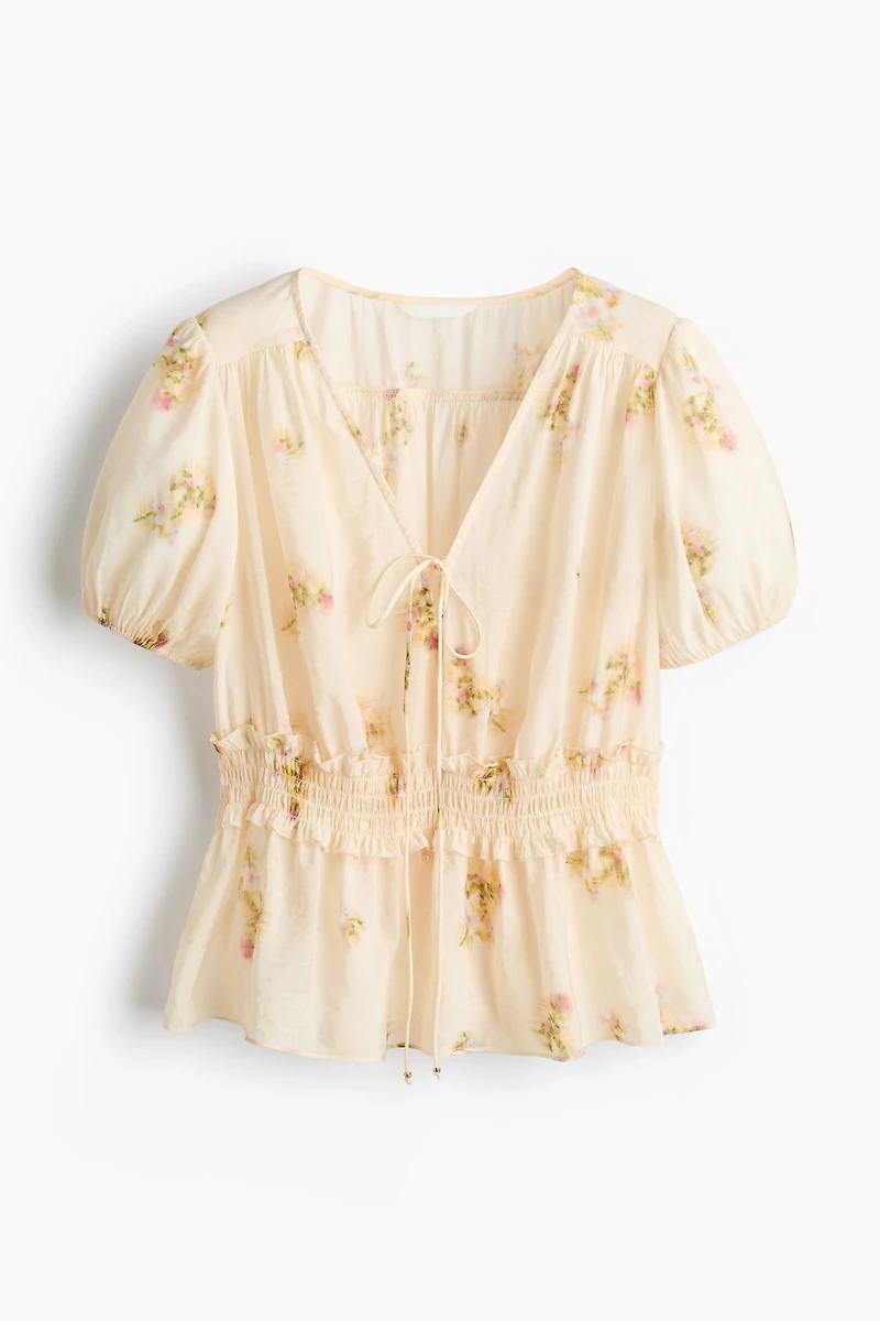 Puff-Sleeved Peplum Blouse