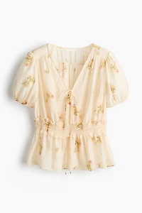 Puff-Sleeved Peplum Blouse