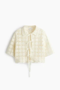 Tie-Front Crochet-Look Shirt