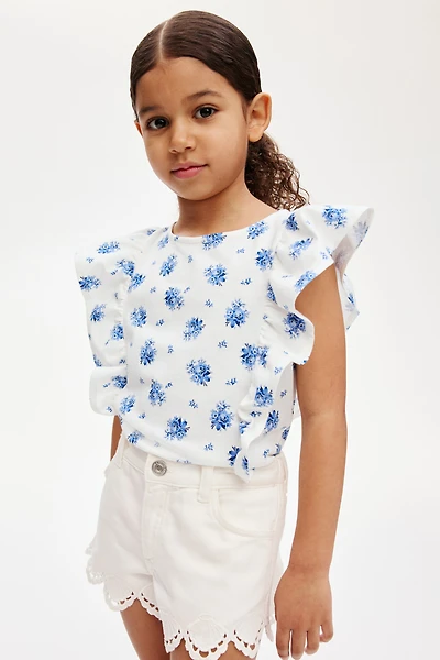 Flounce-Trimmed Cotton Top