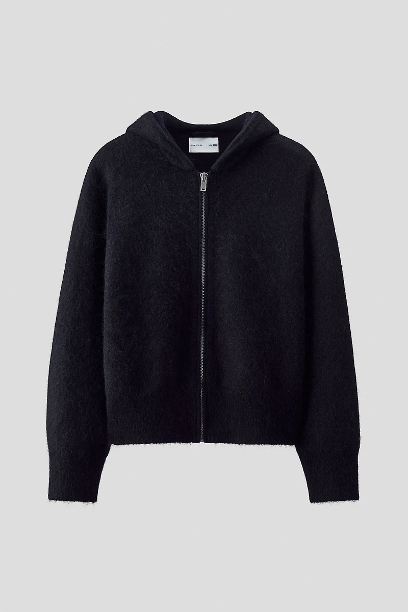 Knit Wool-Blend Hooded Jacket