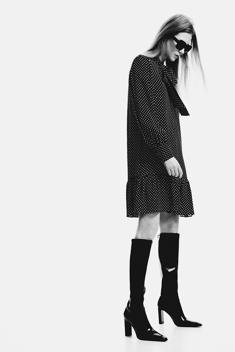 Bow-Collar Tunic Dress