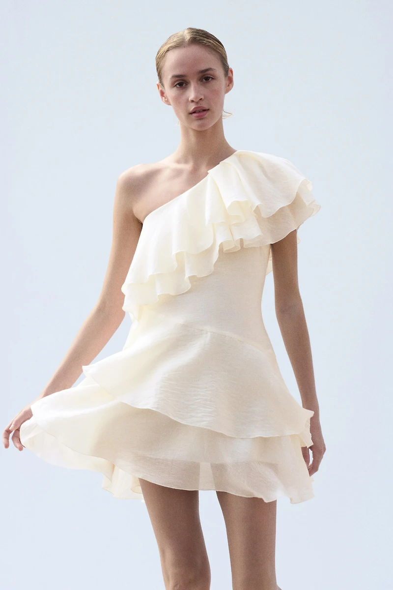 Flounced One-Shoulder Dress