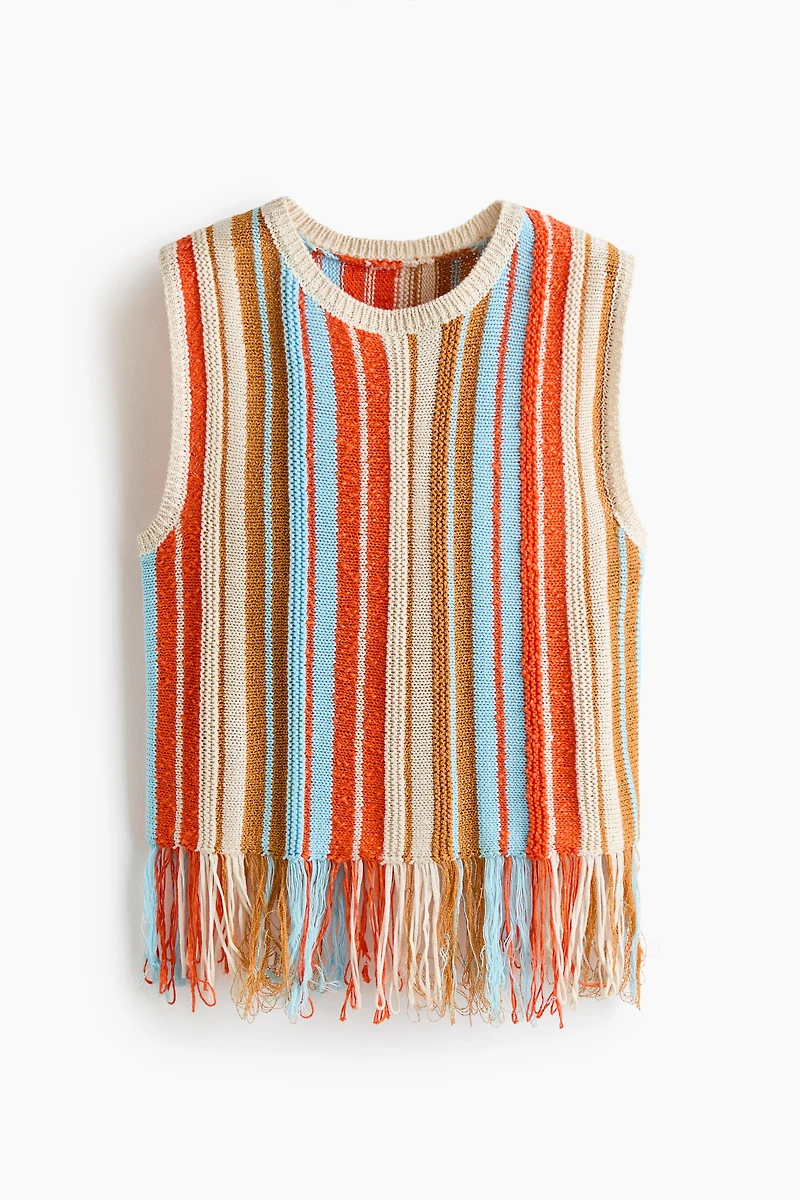 Fringe-Trimmed Knit Top