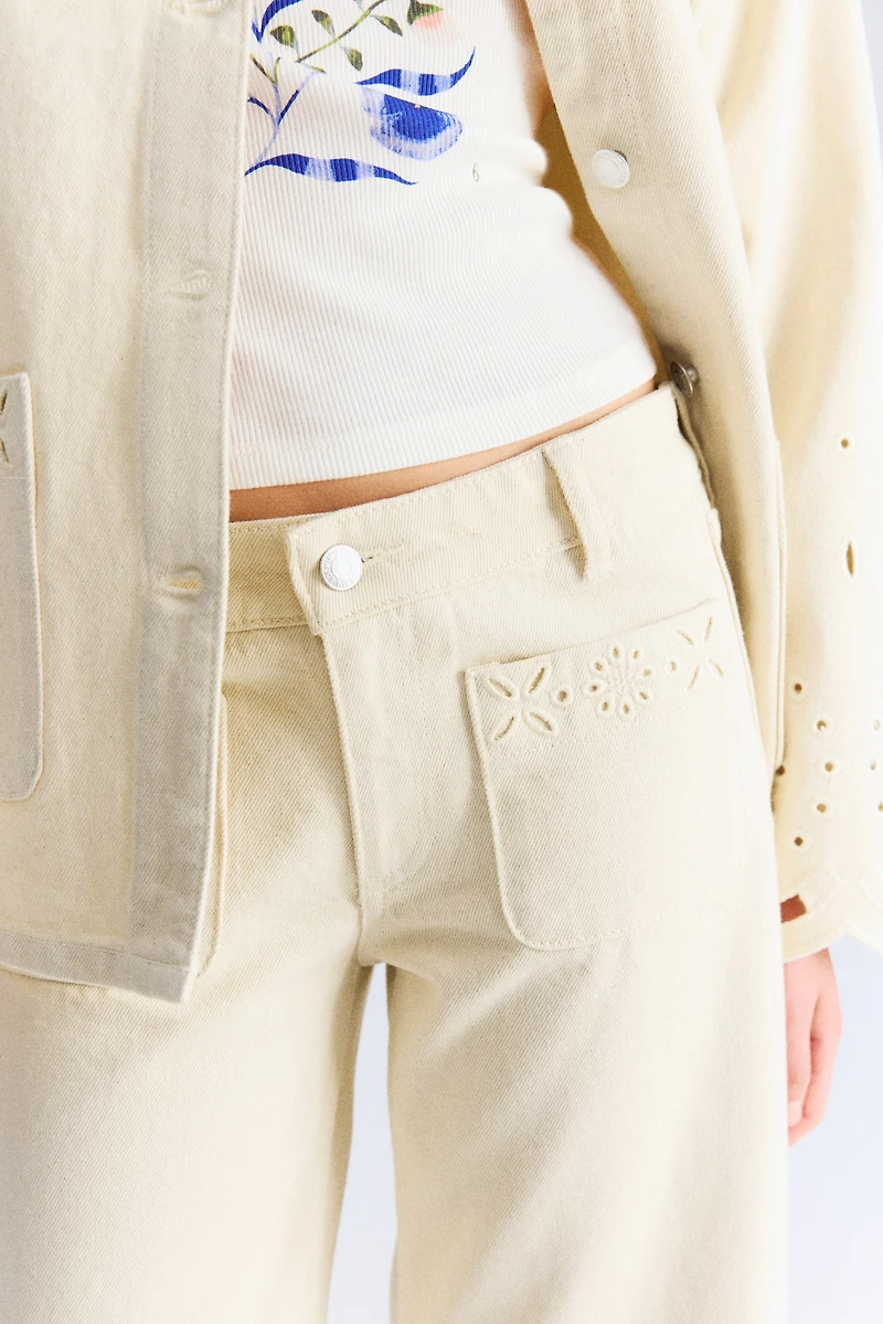 Ankle Jeans with Eyelet Embroidery