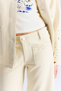 Ankle Jeans with Eyelet Embroidery