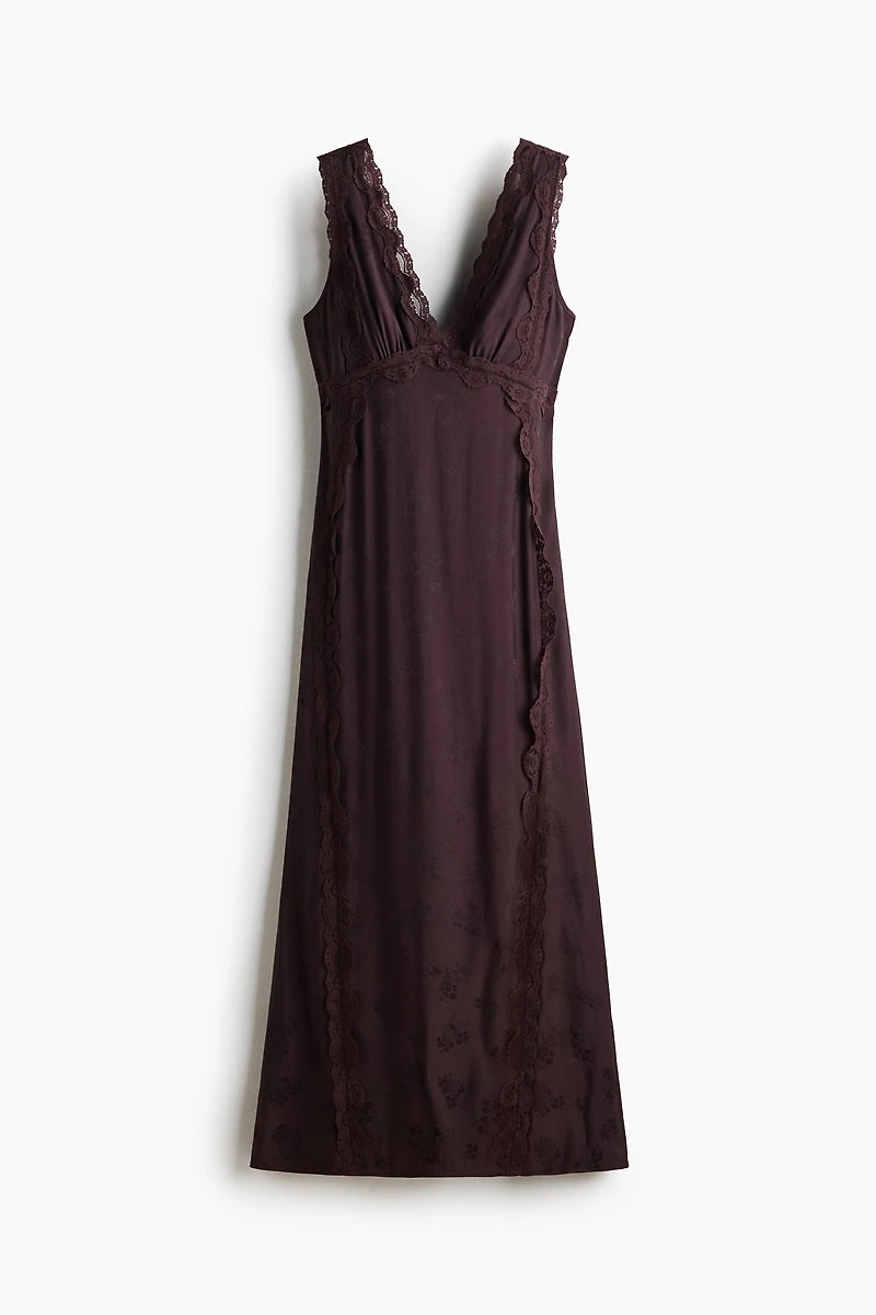 Lace-Trimmed Jacquard-Weave Dress