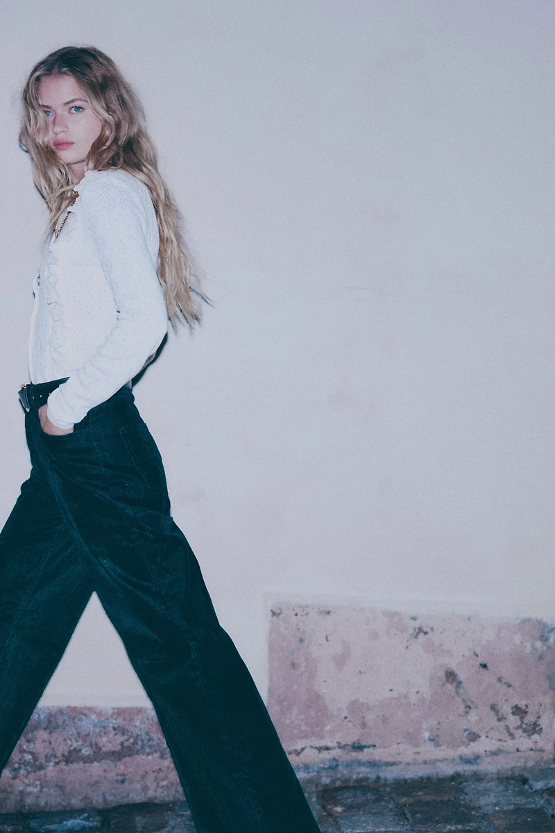 Flocked Wide Ultra High Jeans