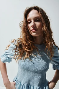 Blouse à nid d'abeille en denim