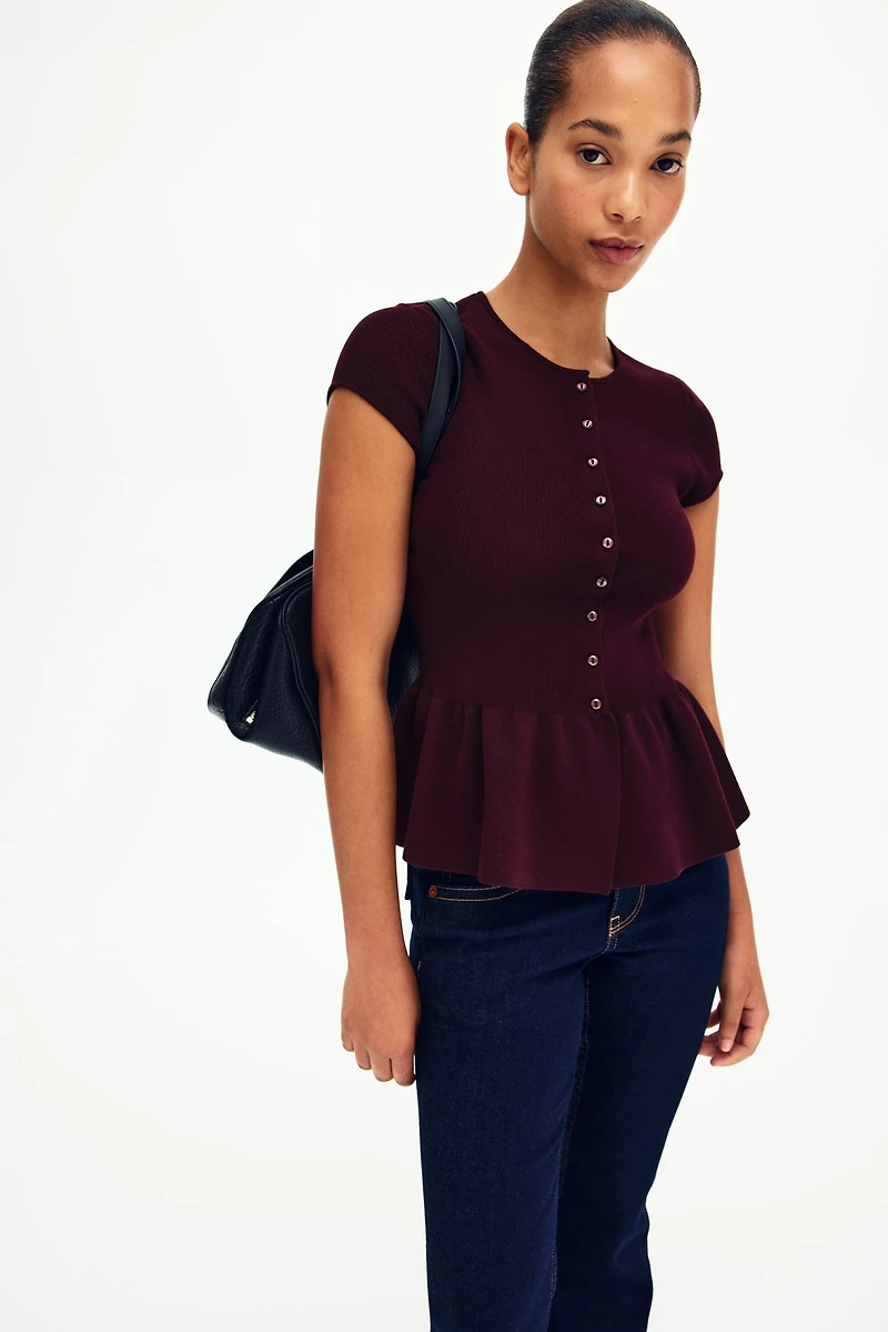 Short-Sleeved Peplum Cardigan