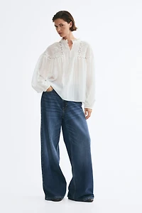Lace-Inset Balloon-Sleeved Blouse