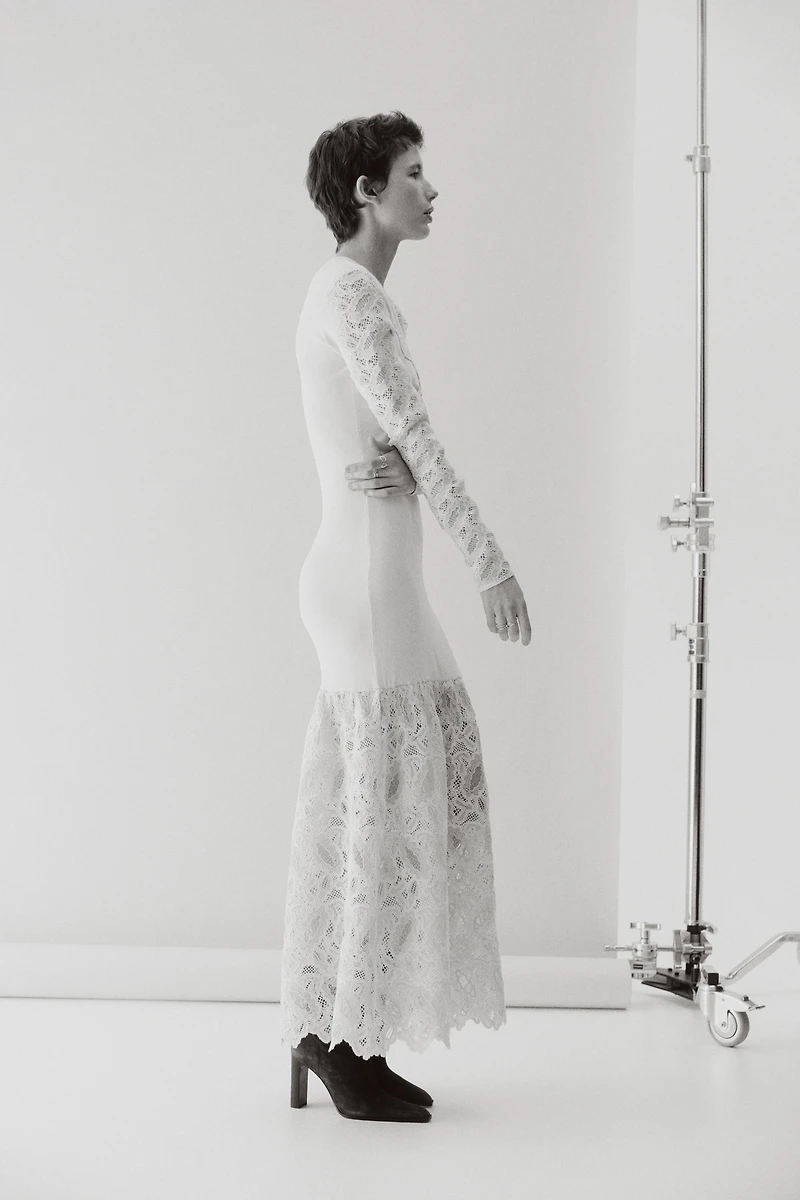 Ribbed Lace-Detail Dress