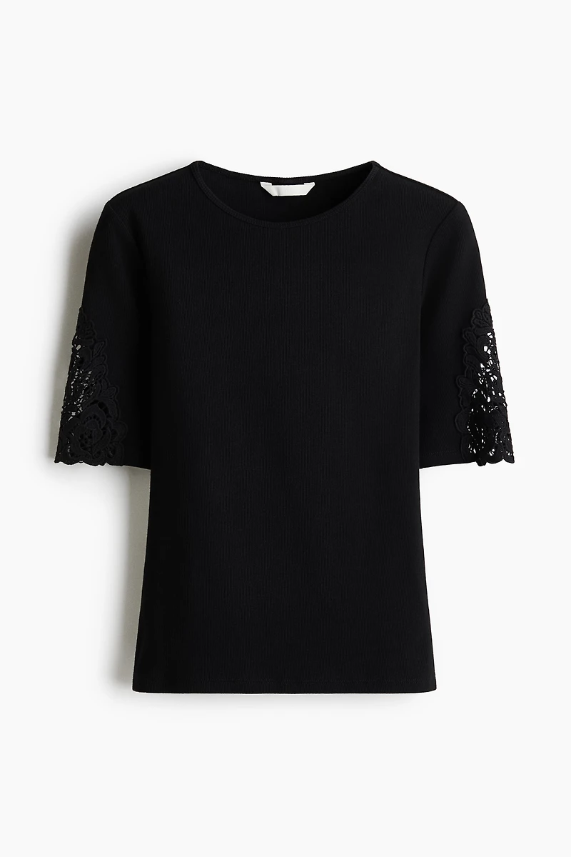 Ribbed Lace-Inset Top