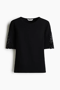 Ribbed Lace-Inset Top