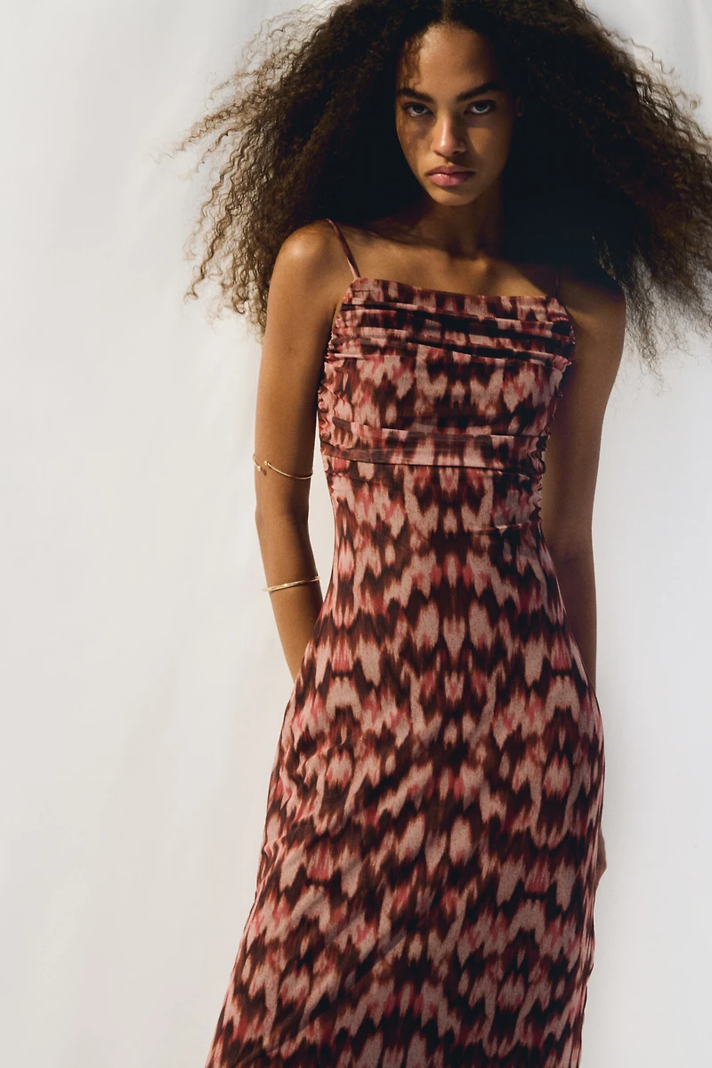 Draped Mesh Strappy Dress