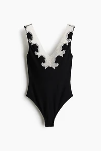 Lace-Trimmed Cotton Bodysuit