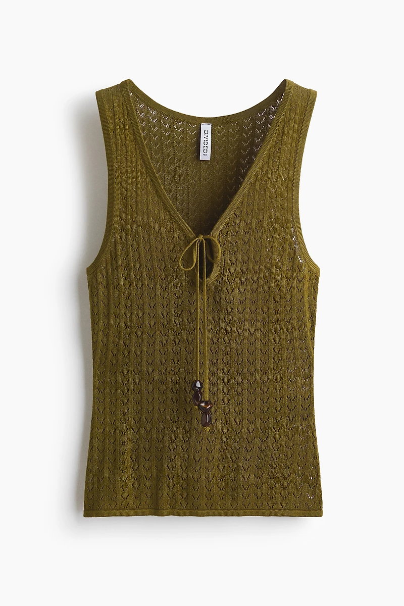 Pointelle-Knit Tie-Detail Top