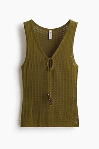 Pointelle-Knit Tie-Detail Top