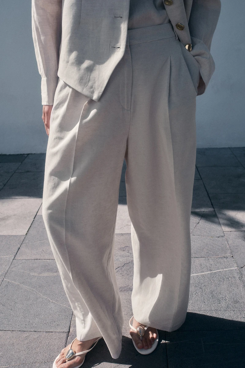 Pantalon large en lin mélangé