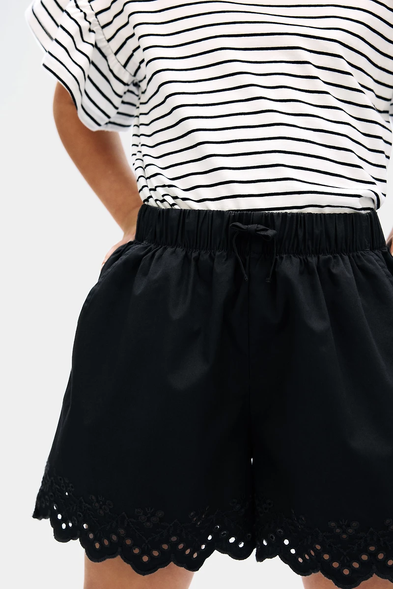 Cotton Shorts with Eyelet Embroidery