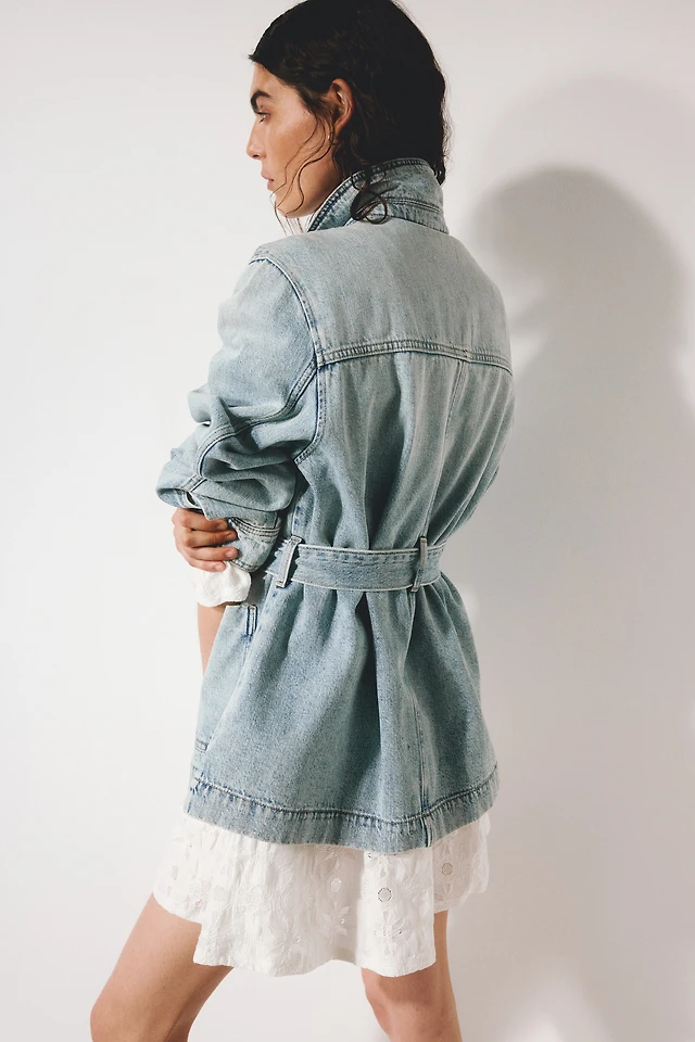 h&m tie belt denim dress Women's Dark denim blue Tie-belt denim dress