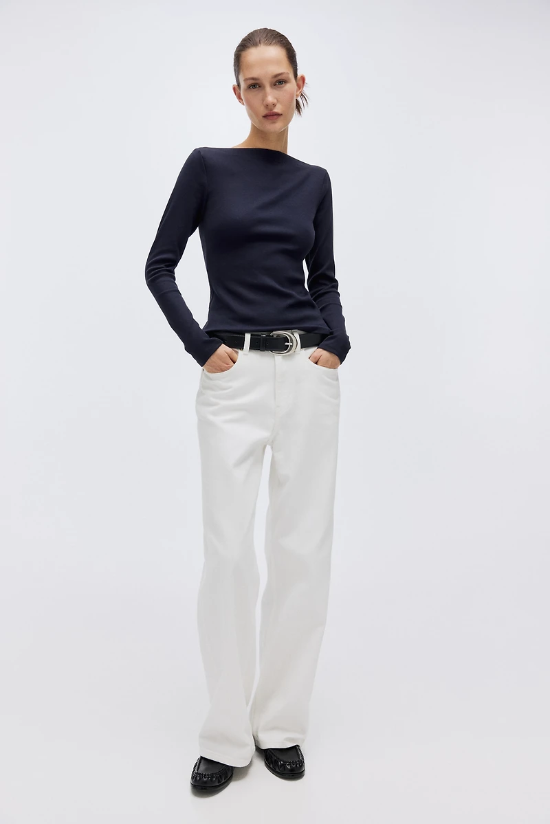 Ribbed Boat-Neck Top