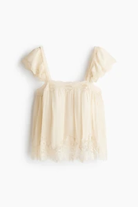 Lace-Trimmed Viscose Top