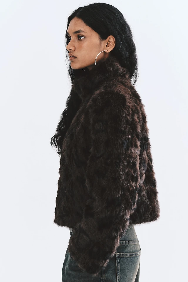 Fluffy Jacket with Funnel Collar