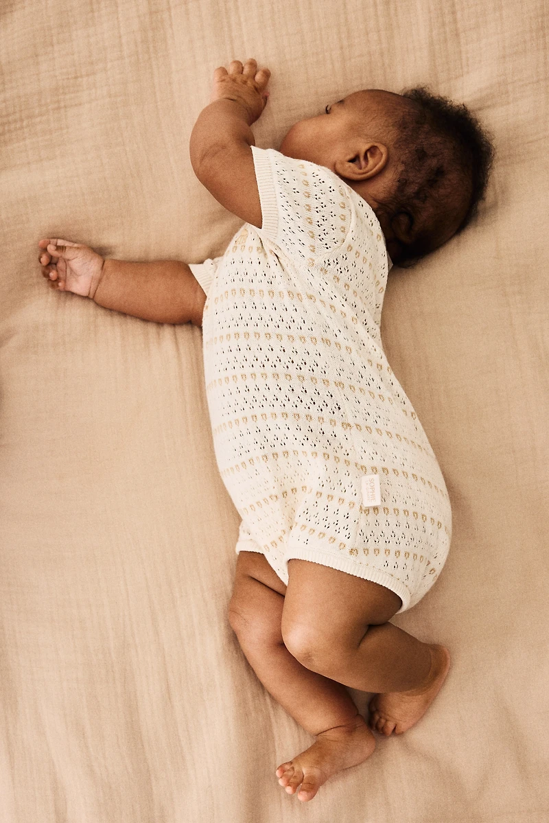 Pointelle-knit romper suit