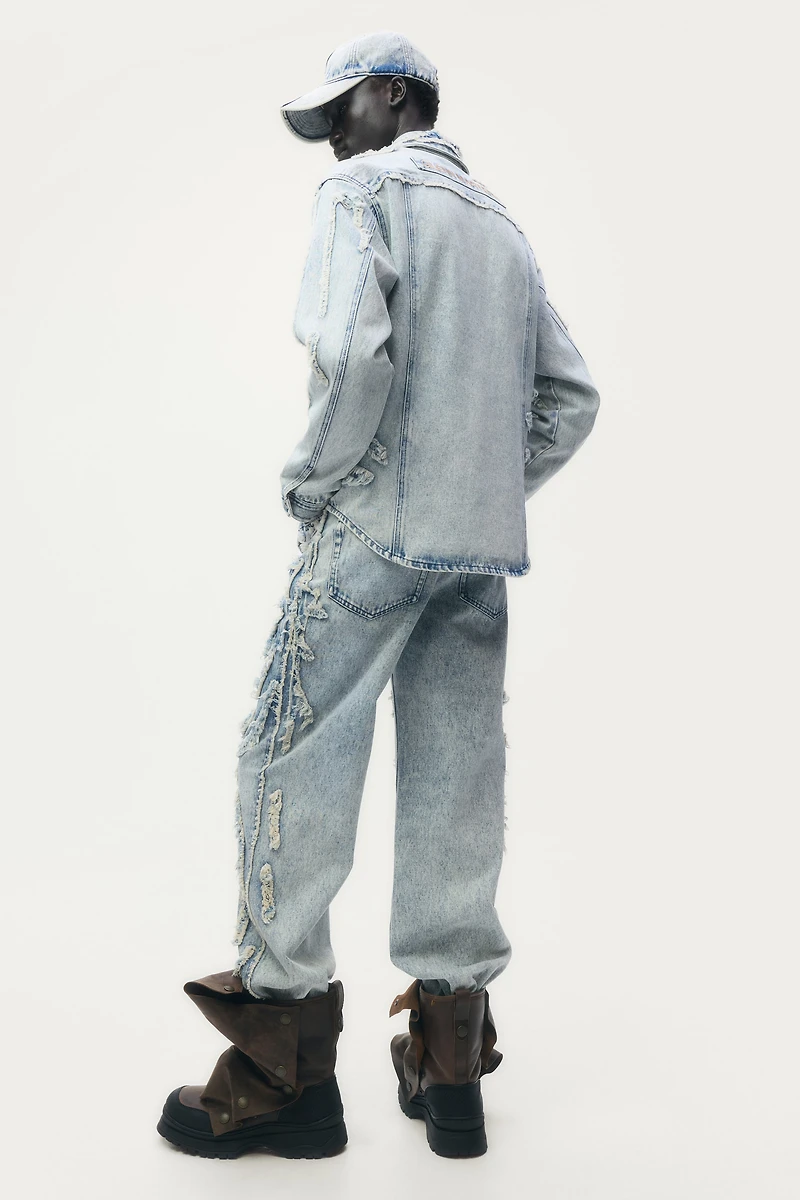 Distressed-Look Denim Shirt