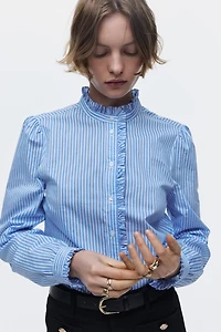 Ruffle-Trimmed Poplin Blouse