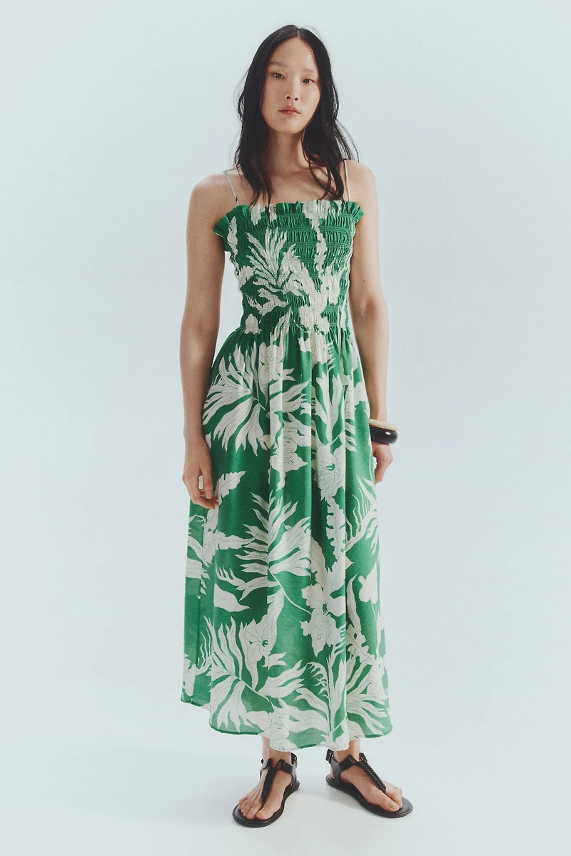 Smocked-Bodice Strappy Dress