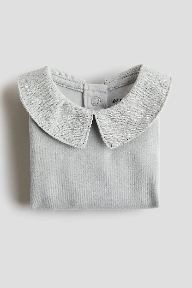 Cotton Bodysuit with Muslin Collar