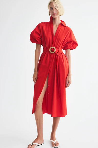 Cotton Shirt Dress with Belt