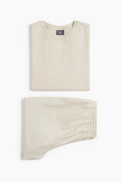 Linen-Blend Pajama T-Shirt and Shorts