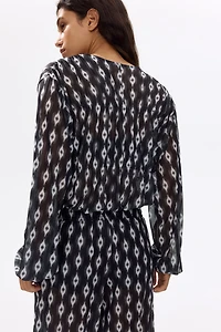 Tie-Detail Mesh Blouse