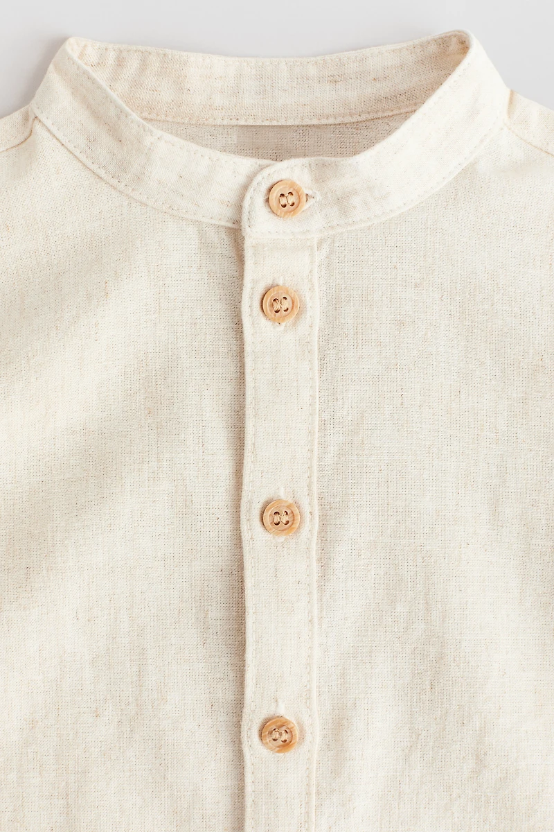 Linen-Blend Band Collar Shirt