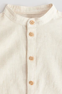 Linen-Blend Band Collar Shirt