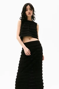 Fringe-Trimmed Midi Skirt