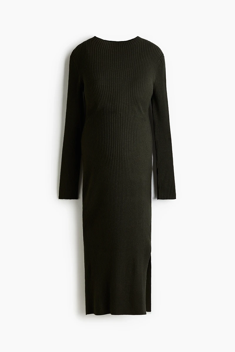MAMA Rib-Knit Mock Turtleneck Dress