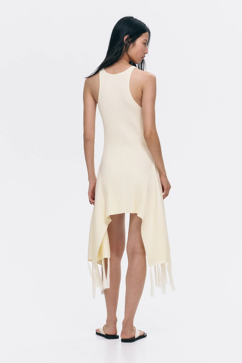 Fringed Rib-Knit Dress