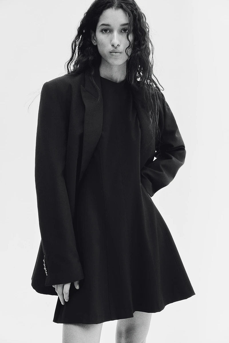 Flared-Skirt Twill Dress
