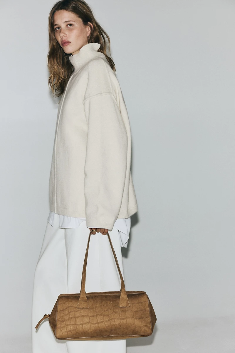 Seam-Detail Mock Turtleneck Sweater