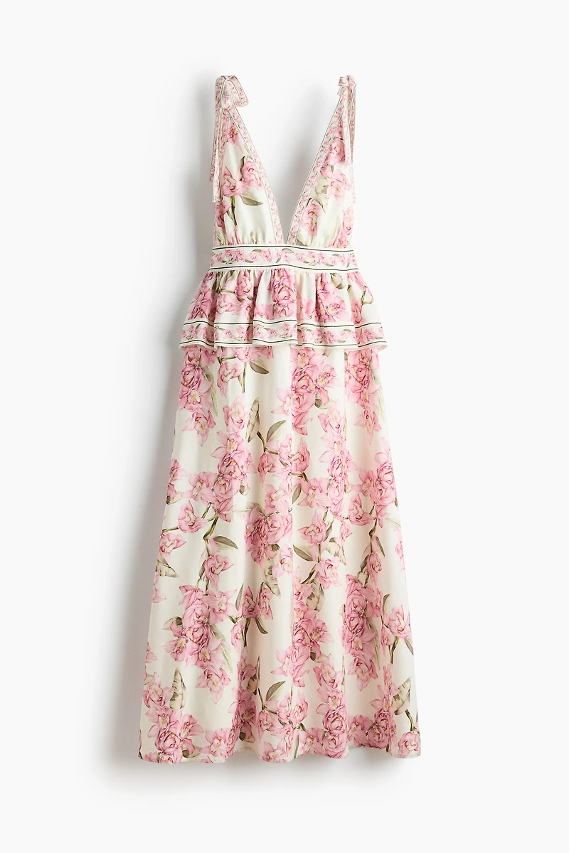 Linen-Blend Peplum Dress