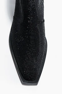 Rhinestone-Embellished Heeled Boots