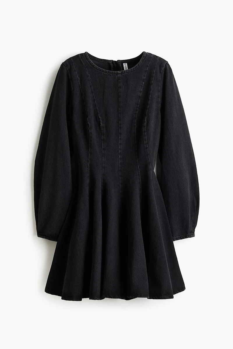 Flared-Skirt Denim Dress