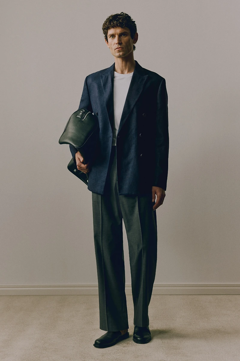 Relaxed-Fit Double-Breasted Linen-Blend Jacket